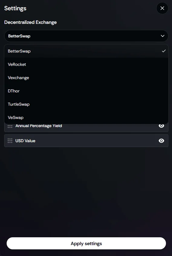 My Positions settings
